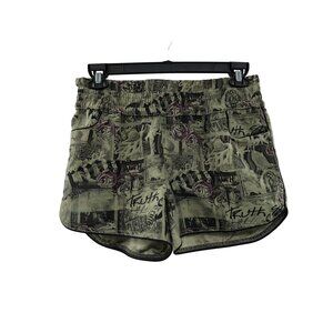 Truth Soul Armor Shorts Juniors 7 Green Black Roses Drawstring Pocket Y2K